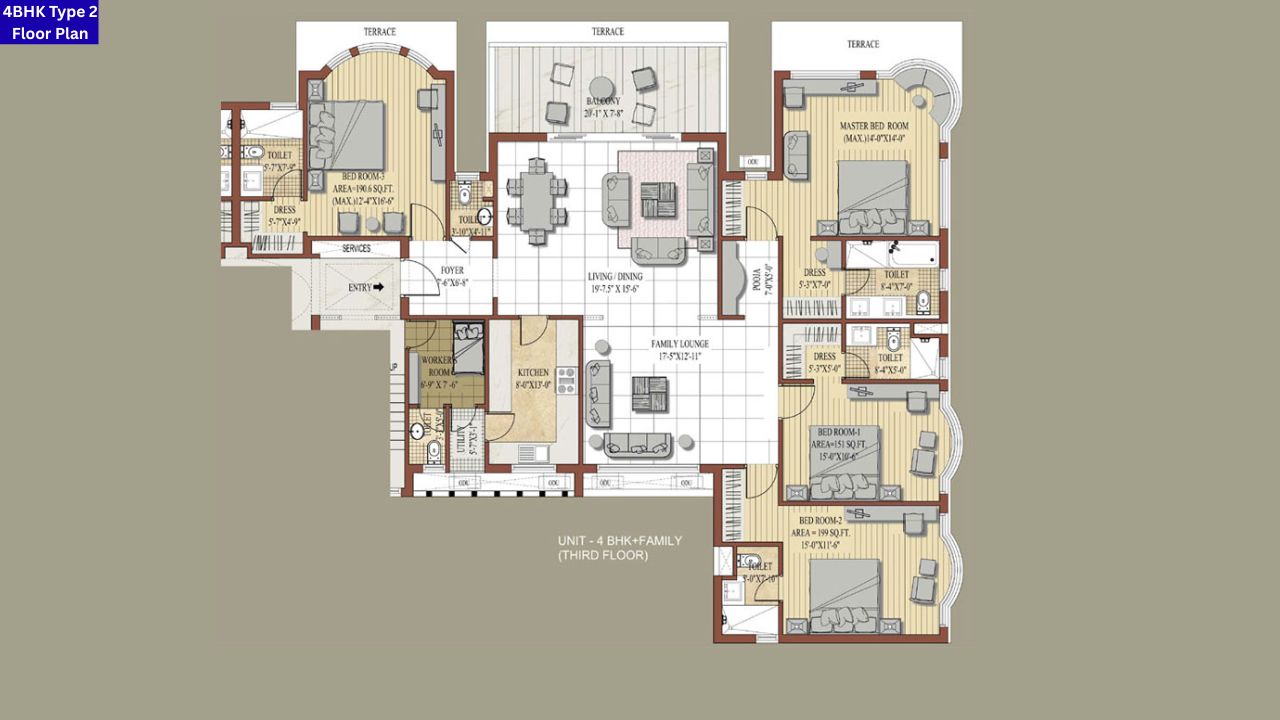 Jaypee Greens Knights Court Sector 128 Noida 4BHK Type 2 Floor Plan
