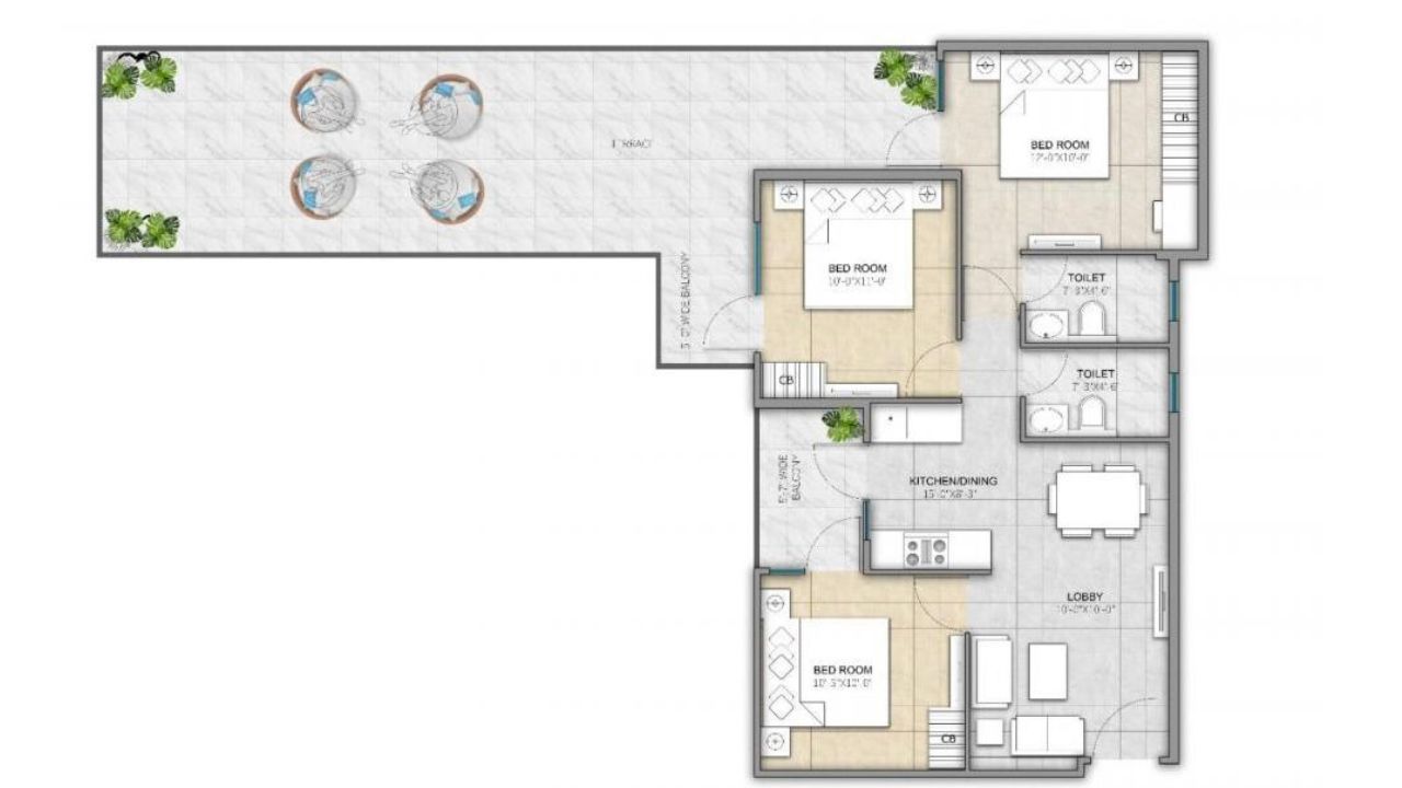 4S Aster Avenue Floor Plan 3 BHK
