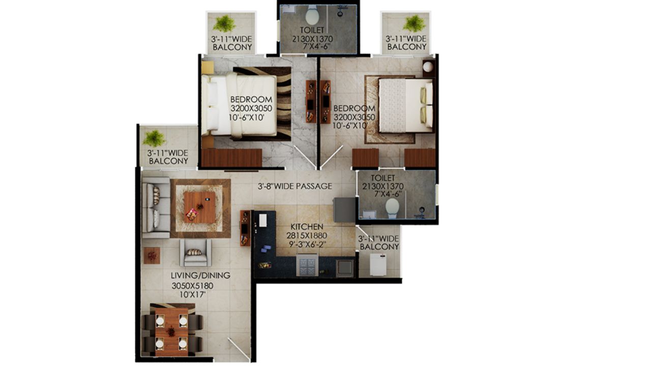 Signature Global The Millennia Floor Plan 2BHK