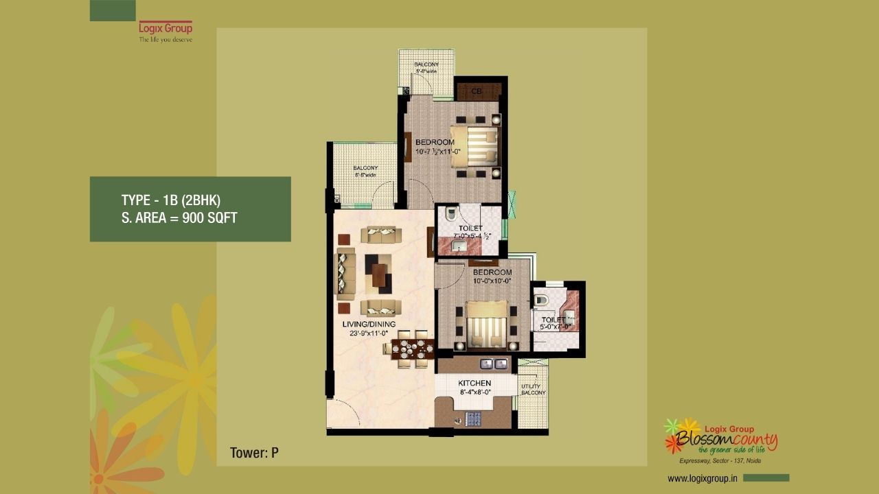 Logix Blossom County Sector 137 Noida 2BHK Floor Plan