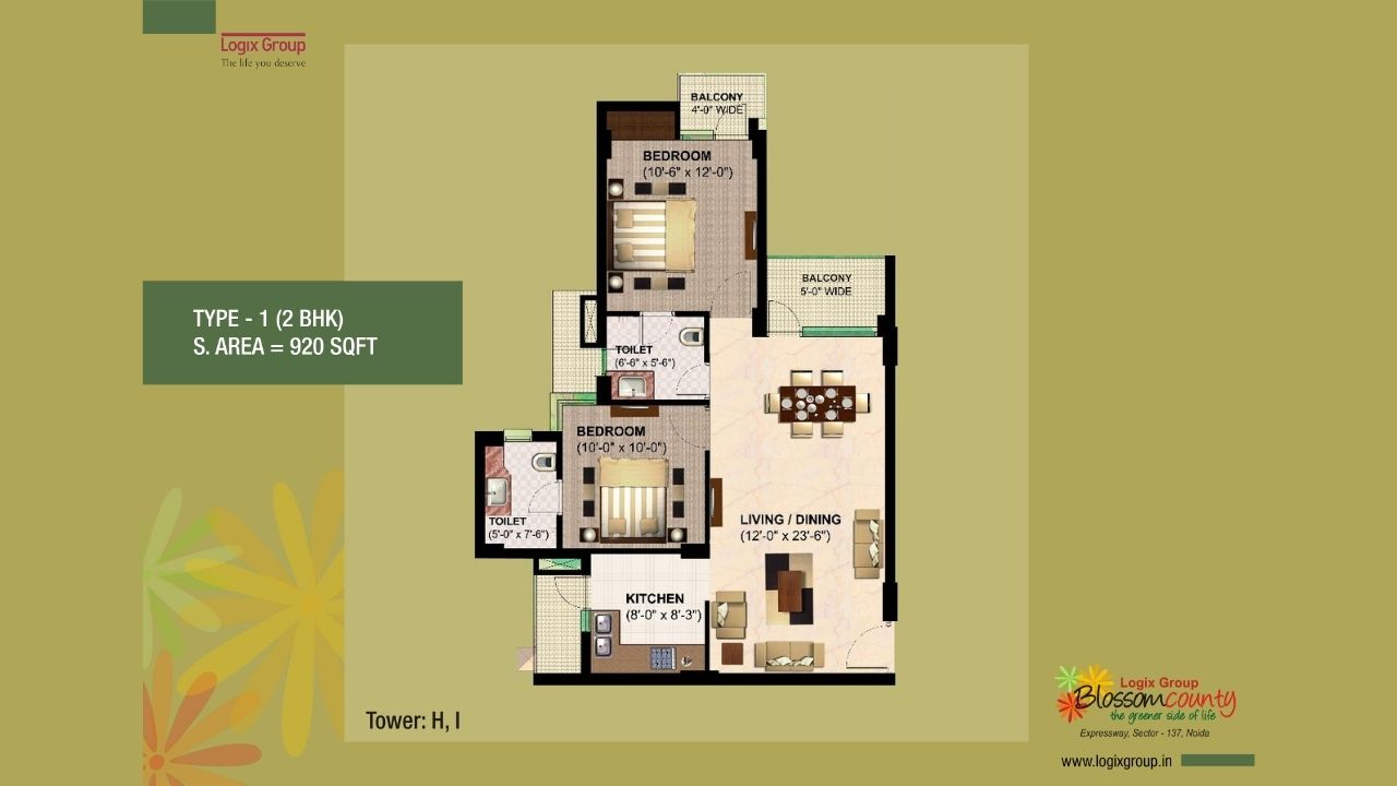 Logix Blossom County Sector 137 2BHK Type 2 Floor Plan