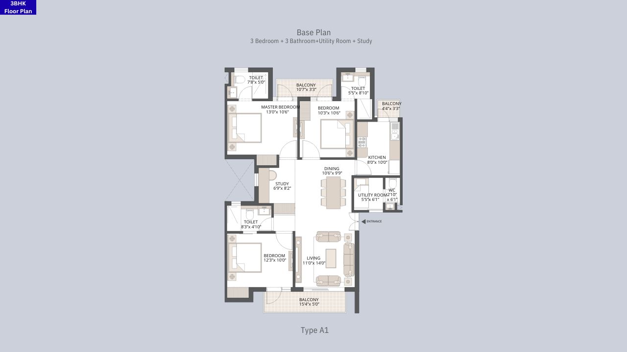 Emaar Palm Hills 3BHK Floor Plan