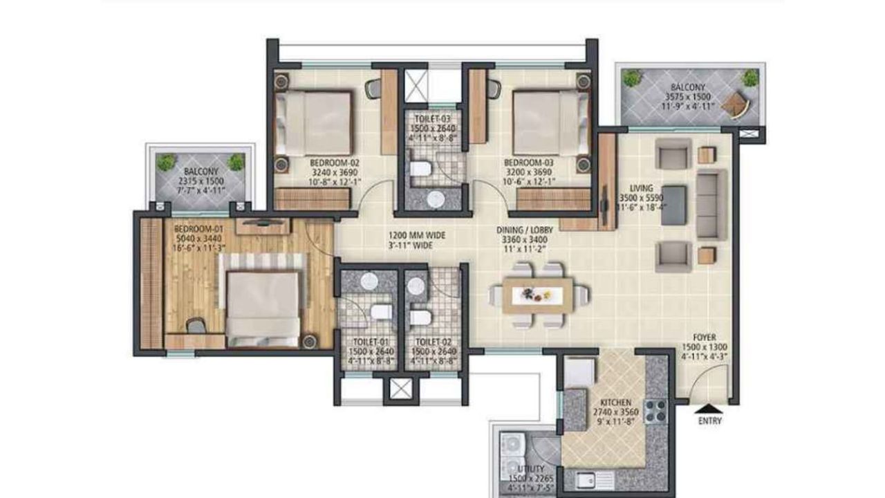 Sobha Rivana Sector 1 Greater Noida Floor Plan 3 BHK 