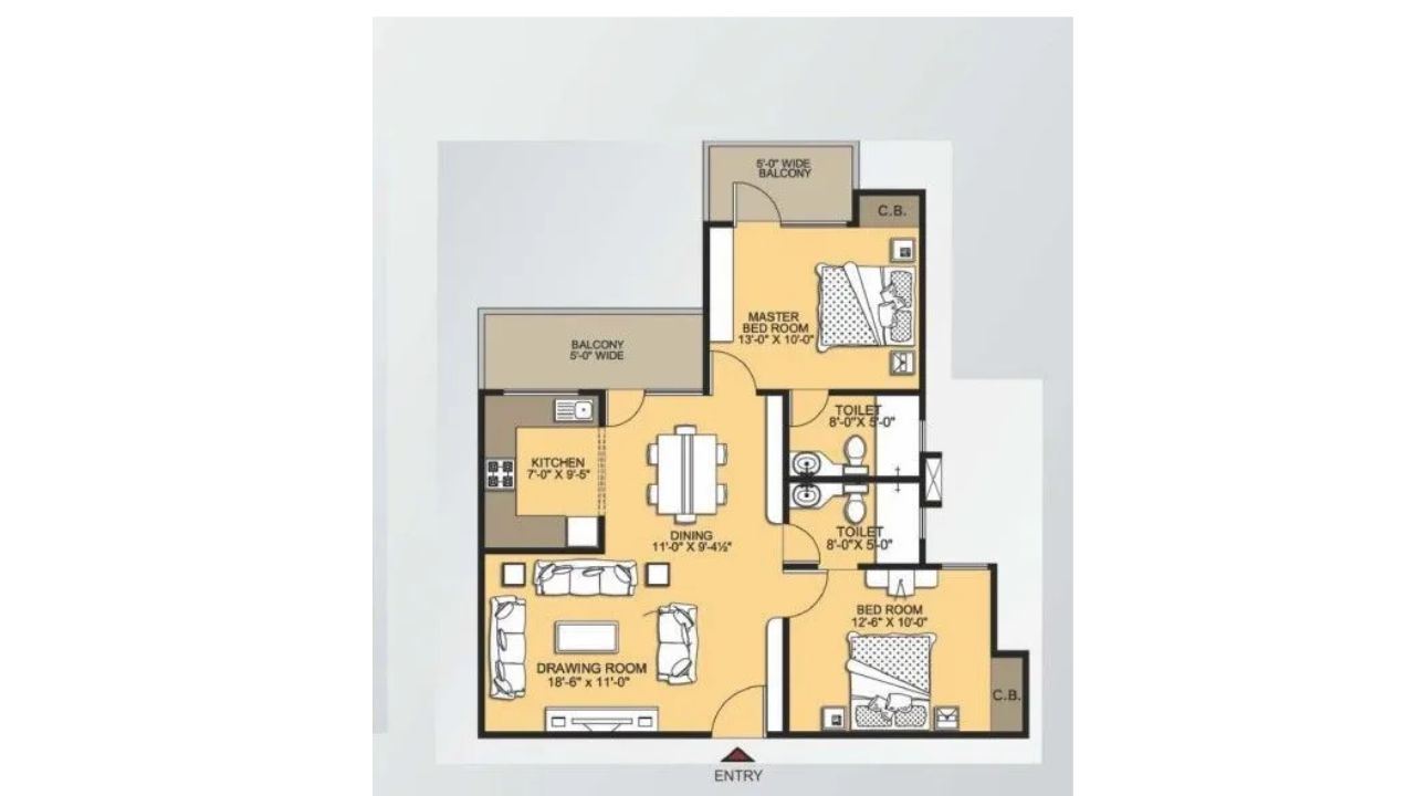 VVIP Addresses Floor Plan 2BHK