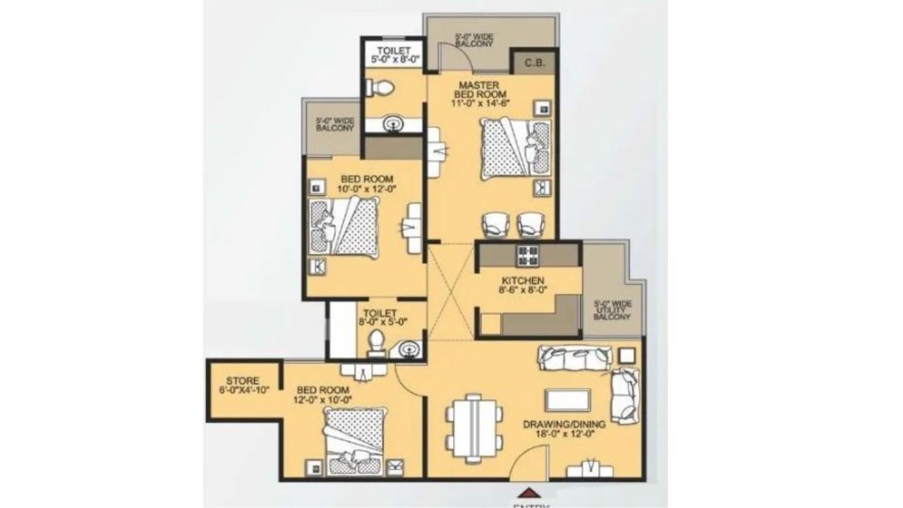 VVIP Addresses Floor Plan 3BHK