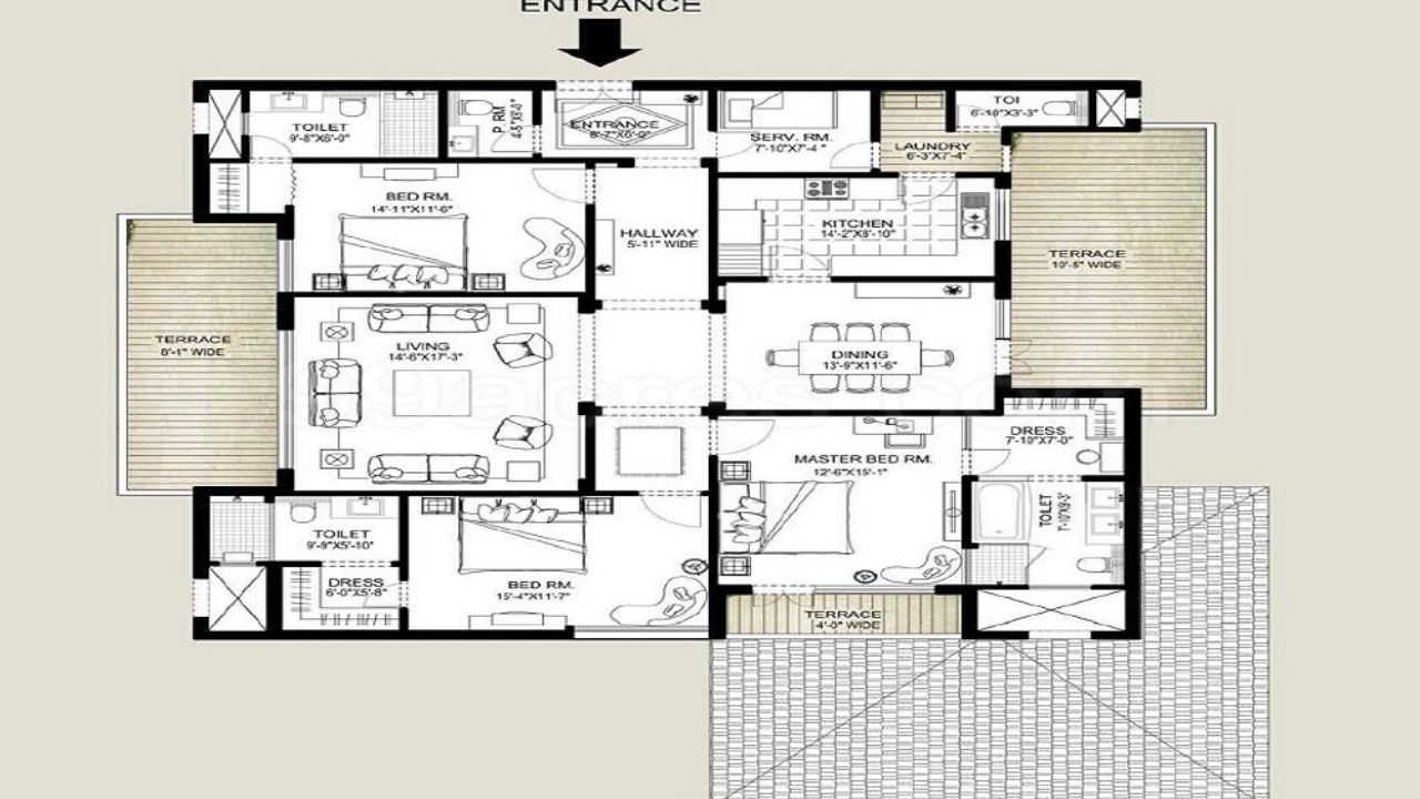 Emaar The Palm Springs Sector 54 Gurgaon Floor Plan 3BHK