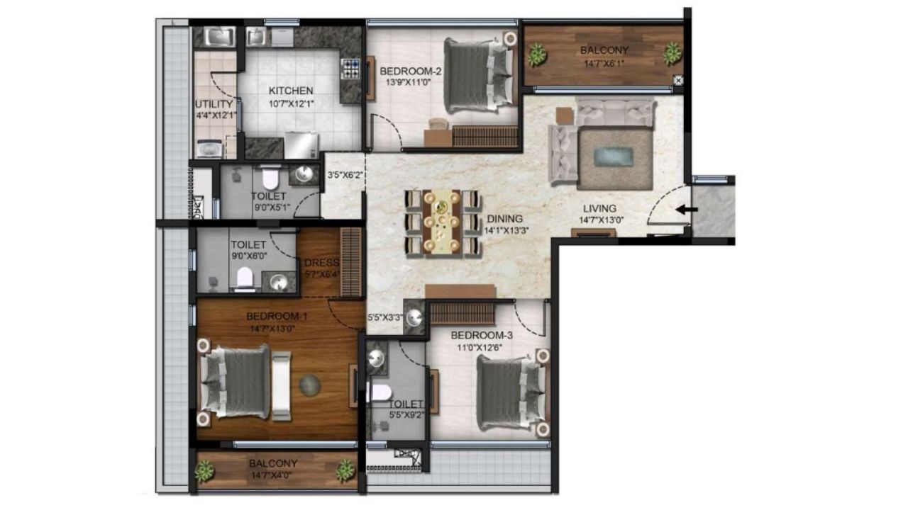 Radiance Platinum Floor Plan 3 BHK
