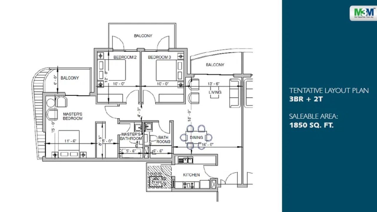 M3M Milano Floor Plan Sector 70 3BHK