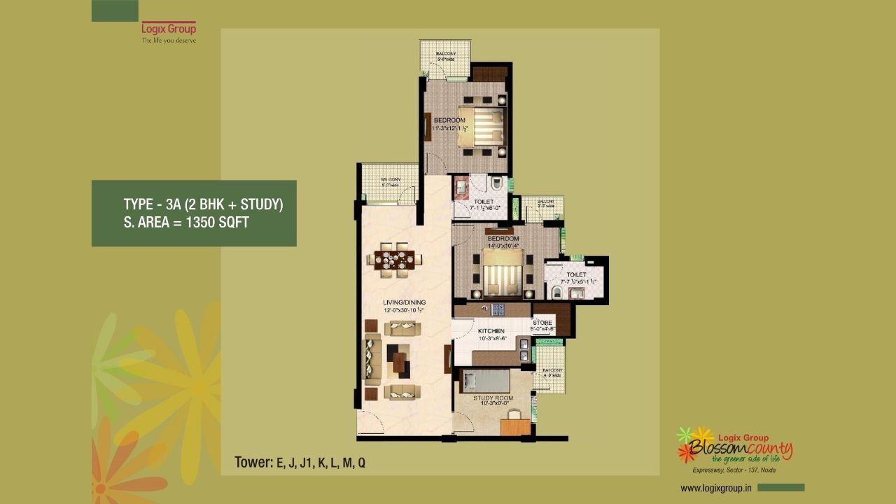 Blossom County Noida 3BHK Type 2 Floor Plan