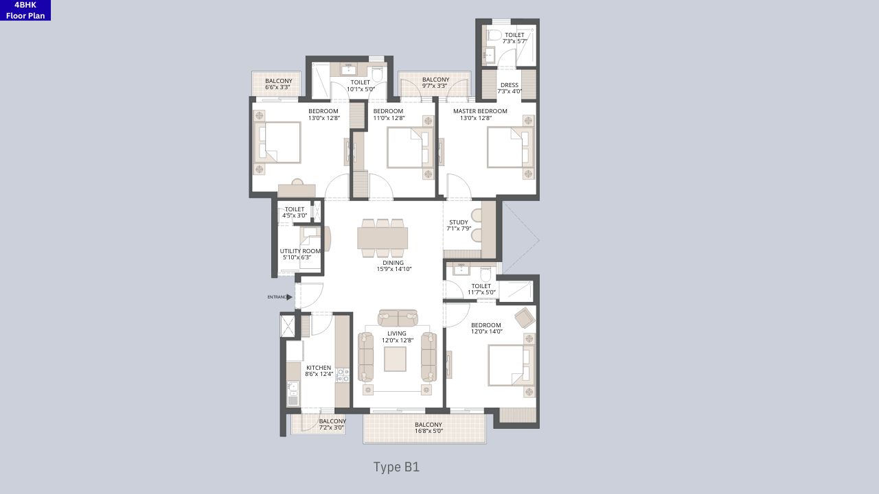 Emaar Palm Hills Sector 77 Gurgaon 4BHK Floor Plan