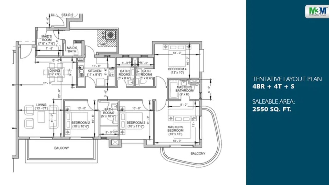 M3M Milano Floor Plan Sector 70 4BHK