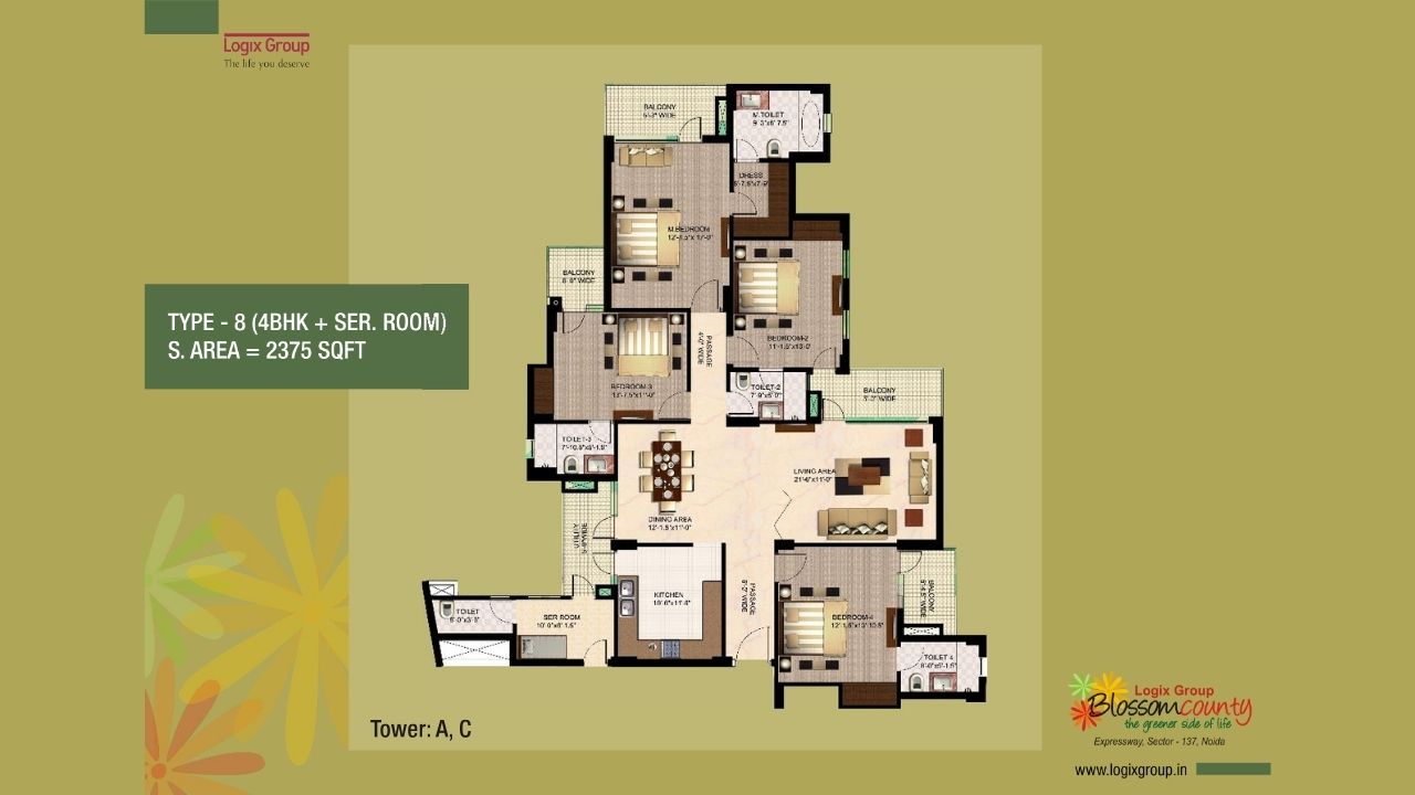 Blossom County Sector 137 4BHK Floor Plan