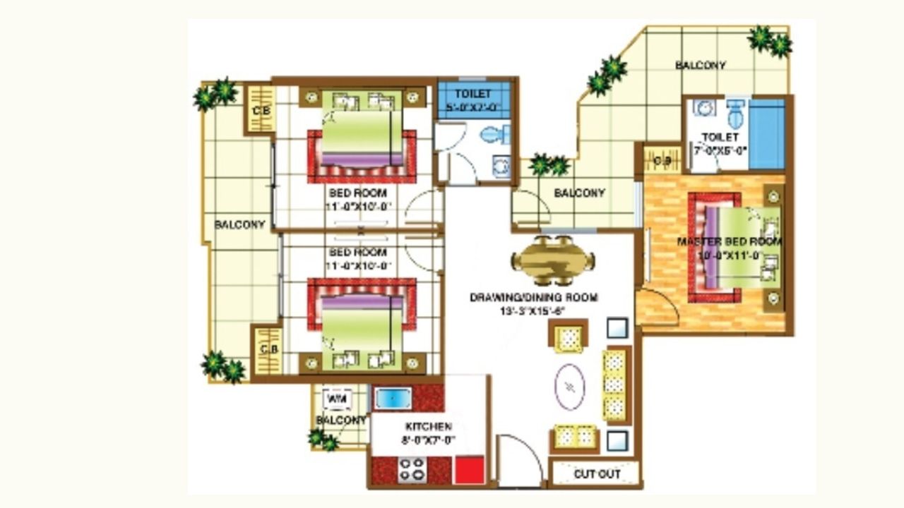 Vasundhra Apartment Floor Plan 3 BHK