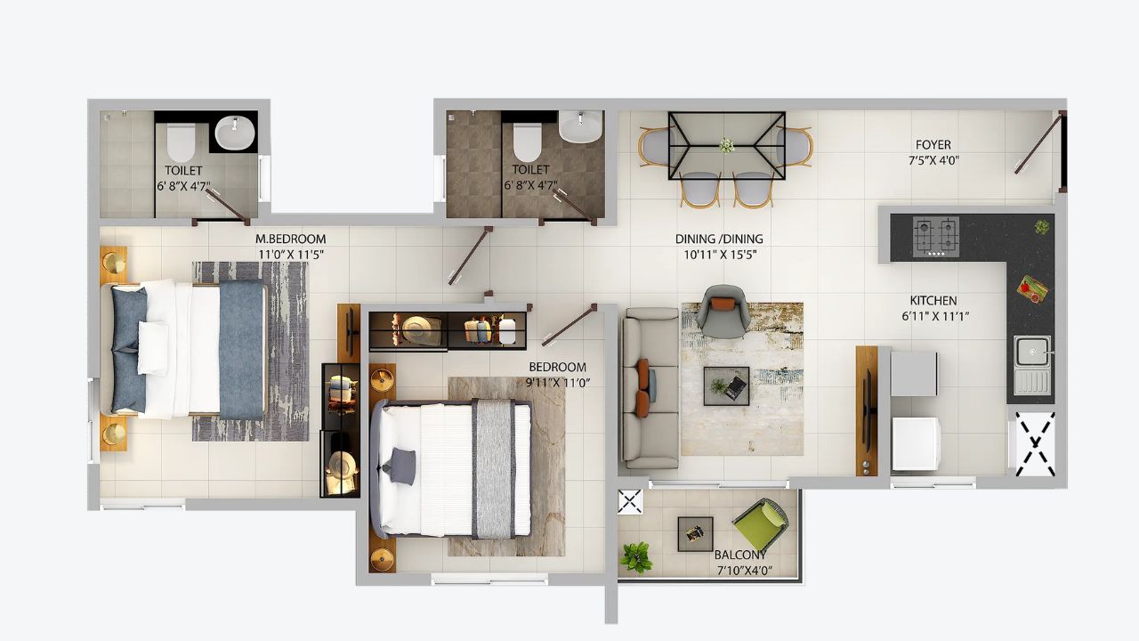 Provident Sunworth City Floor Plan 2BHK
