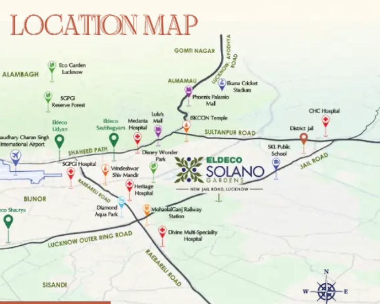 Eldeco Solano Gardens New Jail Road Lucknow Location Map 
