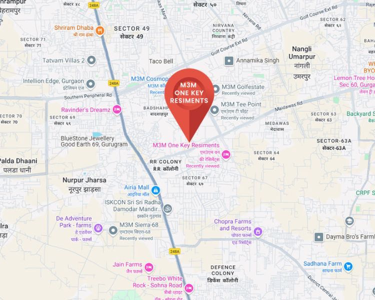 M3M One Key Resiments Sector 67 Location Map