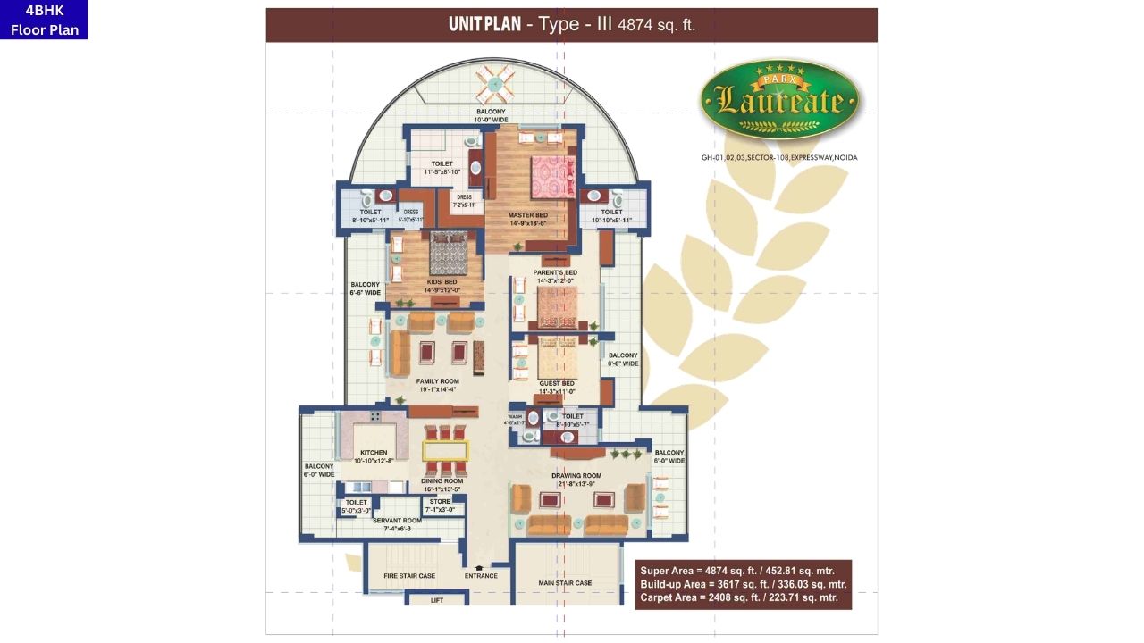 Parx Laureate 108 4BHK Floor Plan