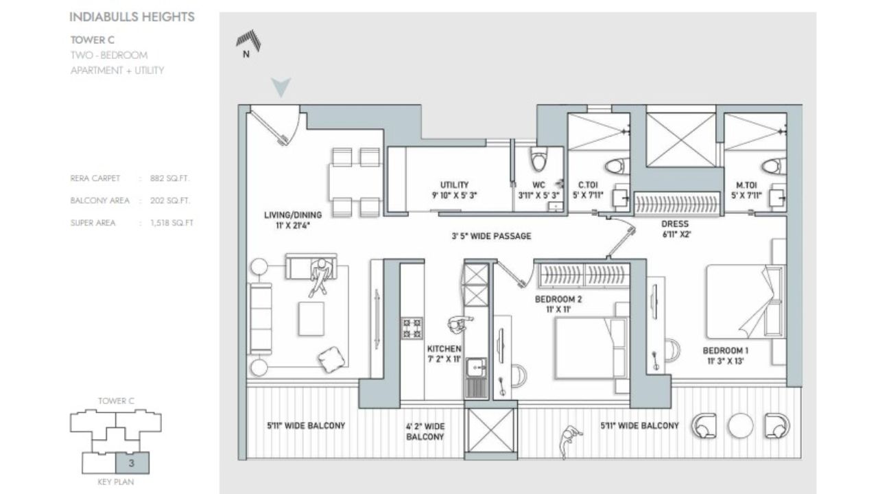 Indiabulls Heights Sector 104 Gurgaon Floor Plan 3 BHK